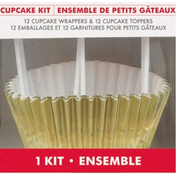 Cupcake Kit 12 Gold Wrappers & 12 Pink/Red Toppers Hearts Lips Envelopes NWT - Picture 4 of 7